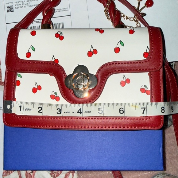 Cherry Print White and Red Women's Bag - Picture 8 of 10
